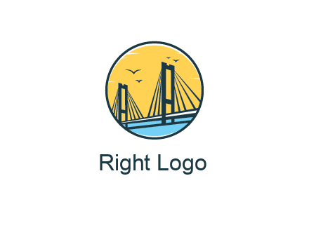 cable bridge with sea and birds in circle
