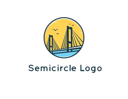 cable bridge with sea and birds in circle