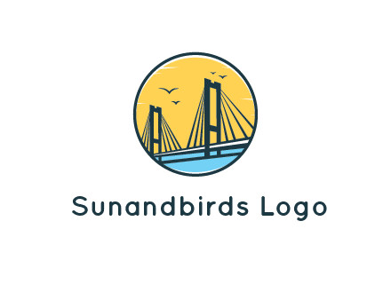 cable bridge with sea and birds in circle