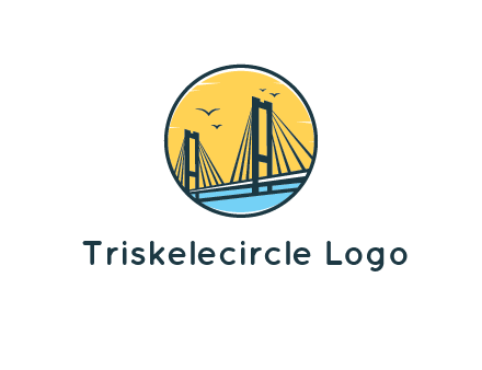 cable bridge with sea and birds in circle