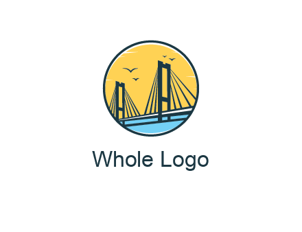 cable bridge with sea and birds in circle
