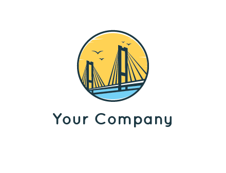 cable bridge with sea and birds in circle