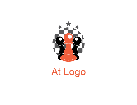 checkered circle with star behind chess pieces