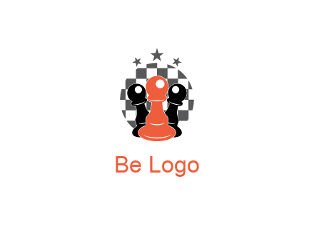 checkered circle with star behind chess pieces