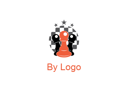 checkered circle with star behind chess pieces