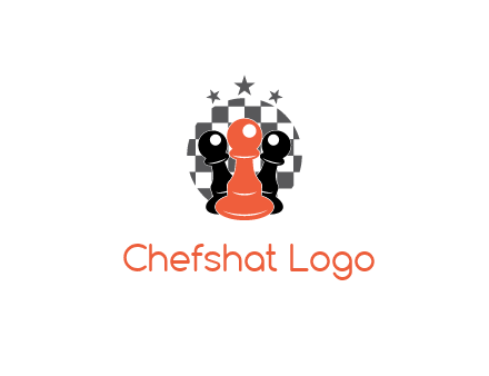 checkered circle with star behind chess pieces