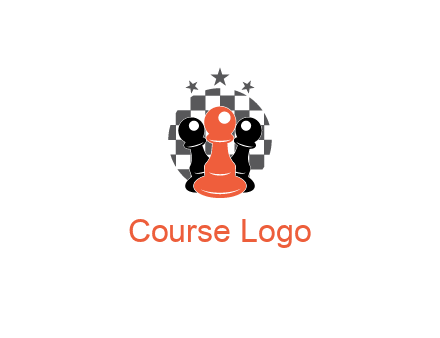 checkered circle with star behind chess pieces