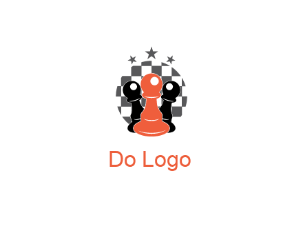 checkered circle with star behind chess pieces