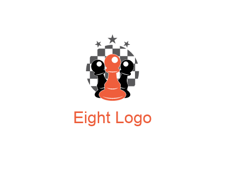 checkered circle with star behind chess pieces