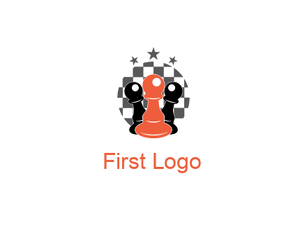 checkered circle with star behind chess pieces