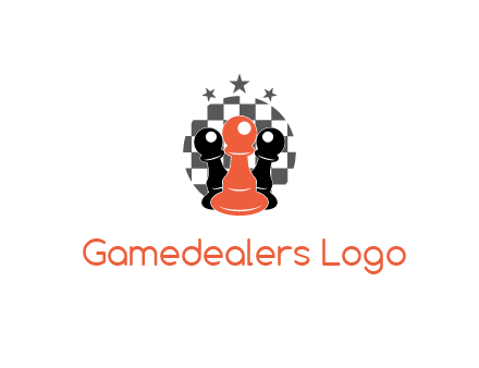 checkered circle with star behind chess pieces