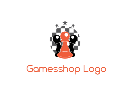 checkered circle with star behind chess pieces