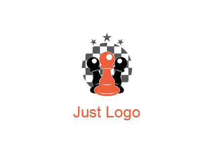 checkered circle with star behind chess pieces