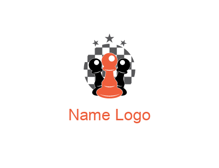 checkered circle with star behind chess pieces