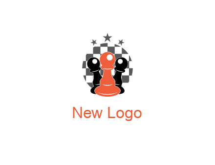 checkered circle with star behind chess pieces