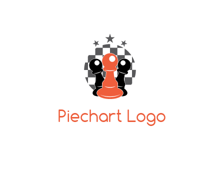 checkered circle with star behind chess pieces
