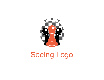 checkered circle with star behind chess pieces