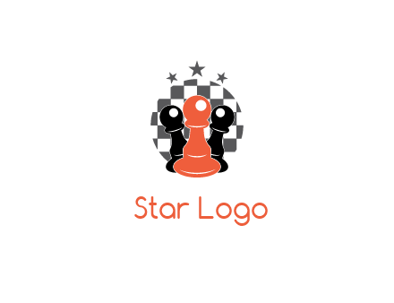 checkered circle with star behind chess pieces