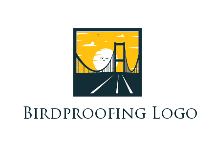 sun behind cable bridge with birds in square frame
