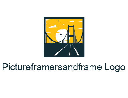 sun behind cable bridge with birds in square frame