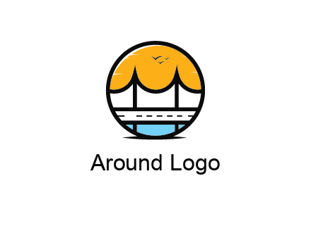 abstract cable bridge with sea and road in circle