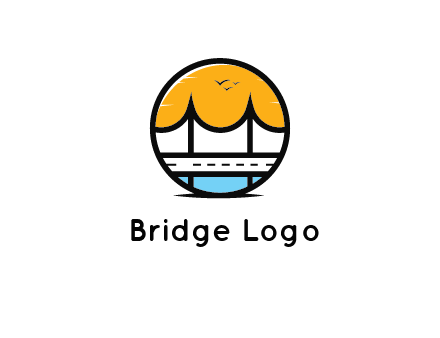 abstract cable bridge with sea and road in circle