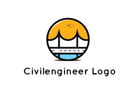 abstract cable bridge with sea and road in circle