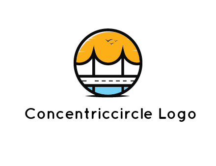 abstract cable bridge with sea and road in circle