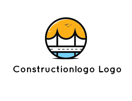 abstract cable bridge with sea and road in circle