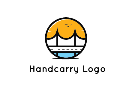 abstract cable bridge with sea and road in circle