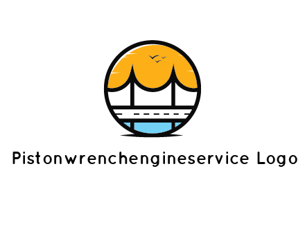 abstract cable bridge with sea and road in circle