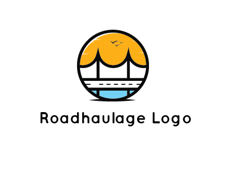abstract cable bridge with sea and road in circle