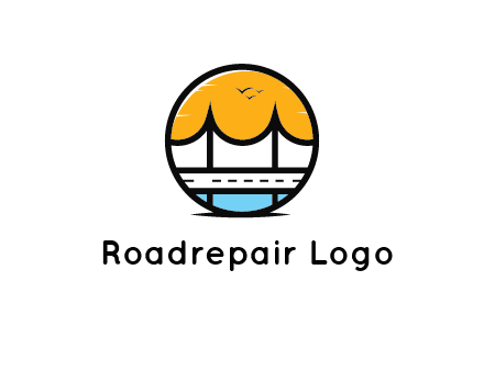 abstract cable bridge with sea and road in circle