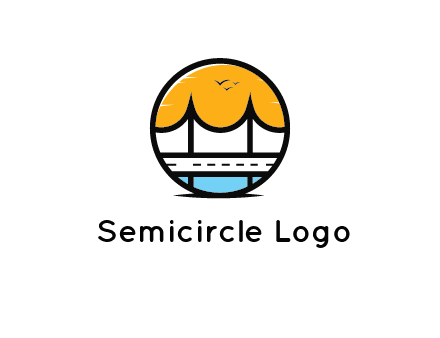 abstract cable bridge with sea and road in circle