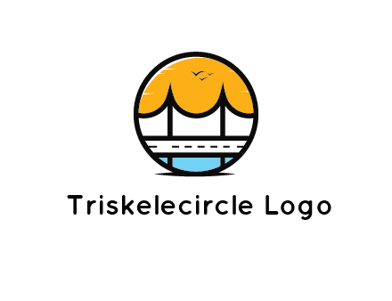 abstract cable bridge with sea and road in circle