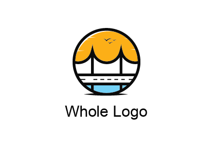 abstract cable bridge with sea and road in circle
