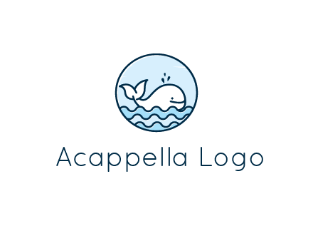 line art cute whale in sea in circle