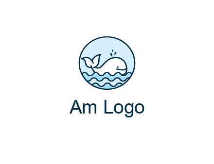 line art cute whale in sea in circle