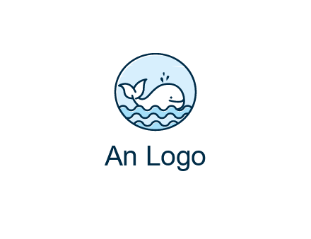 line art cute whale in sea in circle