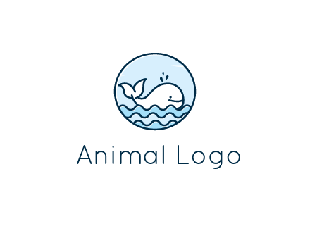 line art cute whale in sea in circle