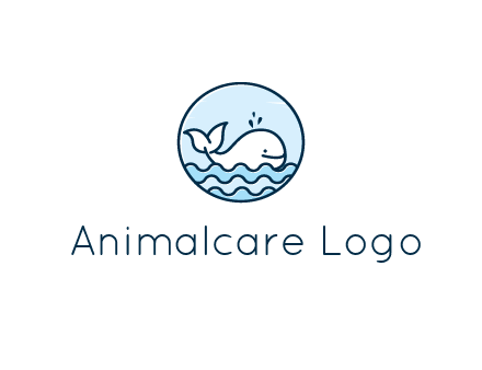 line art cute whale in sea in circle