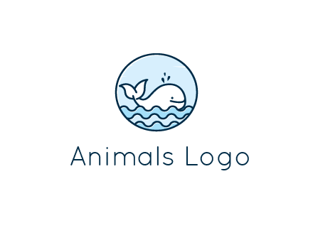 line art cute whale in sea in circle