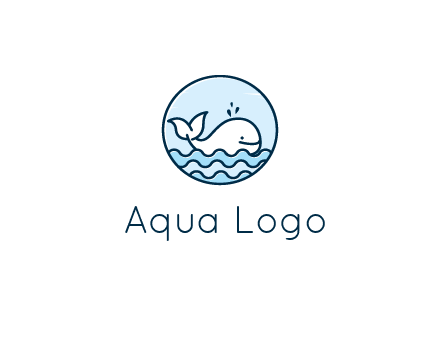 line art cute whale in sea in circle