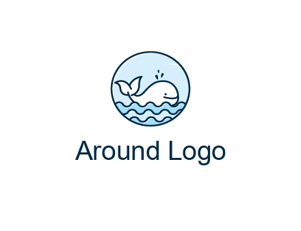 line art cute whale in sea in circle