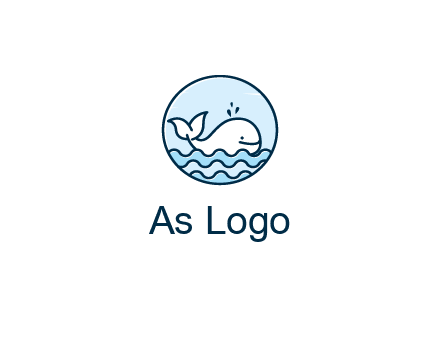 line art cute whale in sea in circle