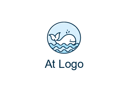 line art cute whale in sea in circle