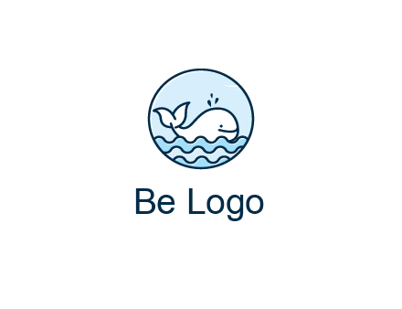 line art cute whale in sea in circle