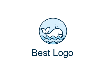 line art cute whale in sea in circle