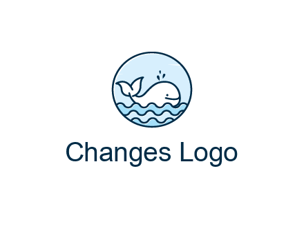 line art cute whale in sea in circle
