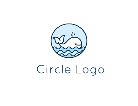 line art cute whale in sea in circle